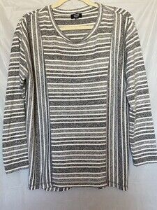 Jones New York Signatur Gray & White Striped Women's Sweater Sz. M